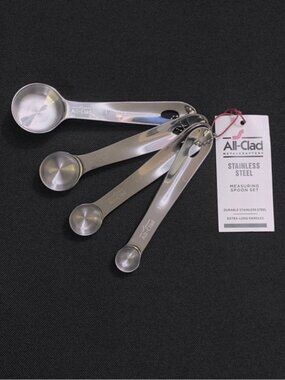 All Clad Heavy Gauge Stainless Steel Measuring Spoons w/ Engraved Handles NWT